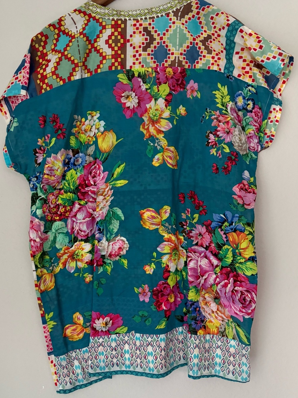 Limited edition 100% cotton mixed print Johnny Was cotton blouse